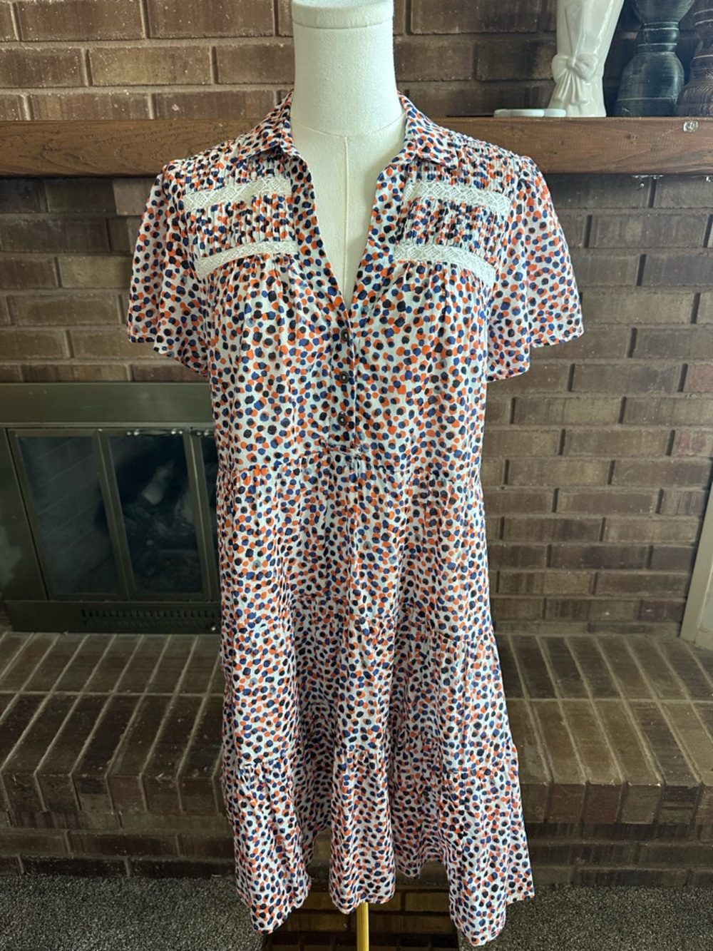 Anthropologie Georgina Tiered Shirt Dress | Whimsical Boho Polka Dot Print | S